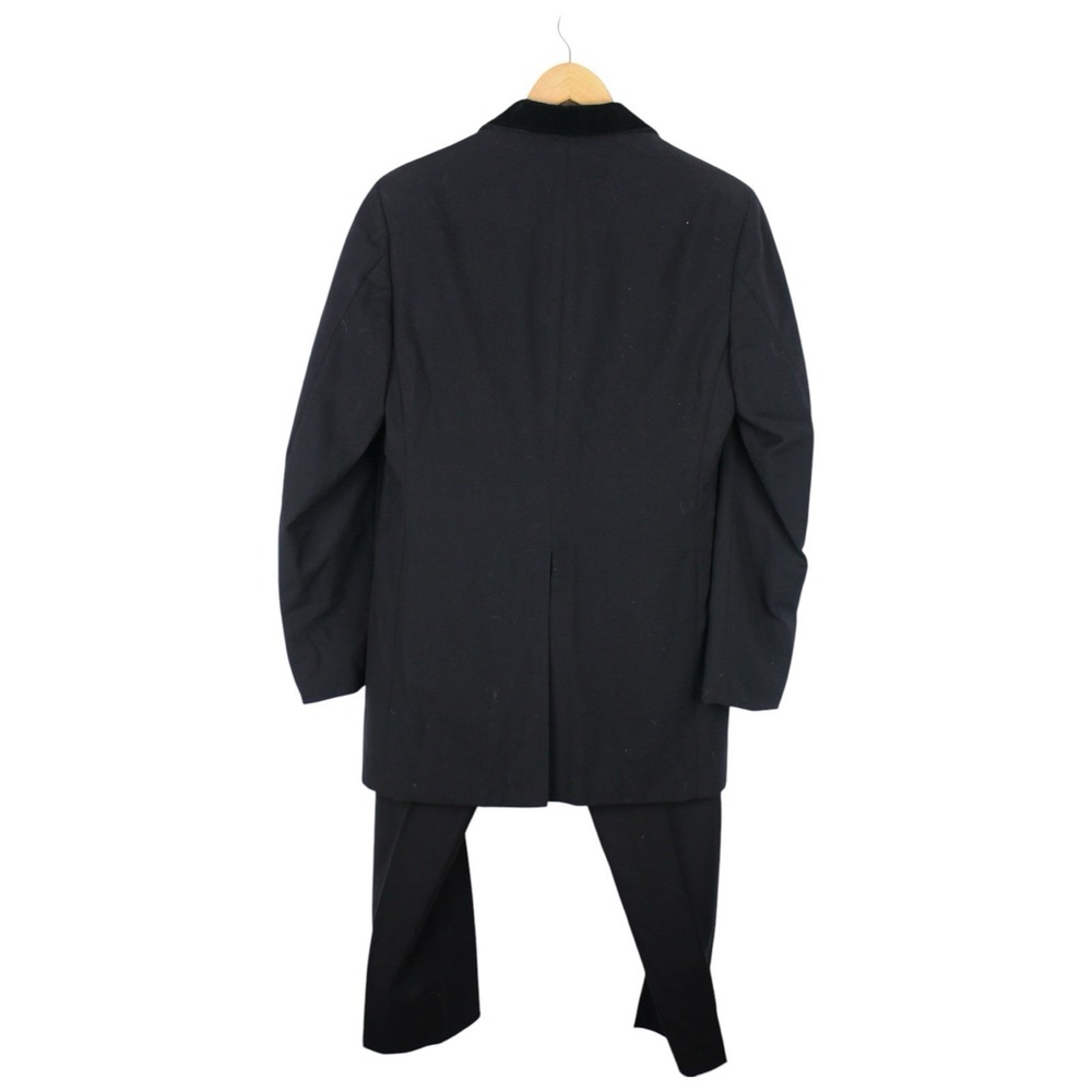 Vintage 70s Mod Black Velvet Collar Tuxedo Suit Mens 40L Satin Stripe Formal - Picture 8 of 9
